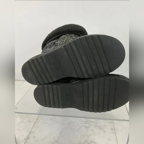 Coach Designer Nikole Black & Glittery Gray Signature Fabric & Fur Boots Size 5 - Picture 5 of 5